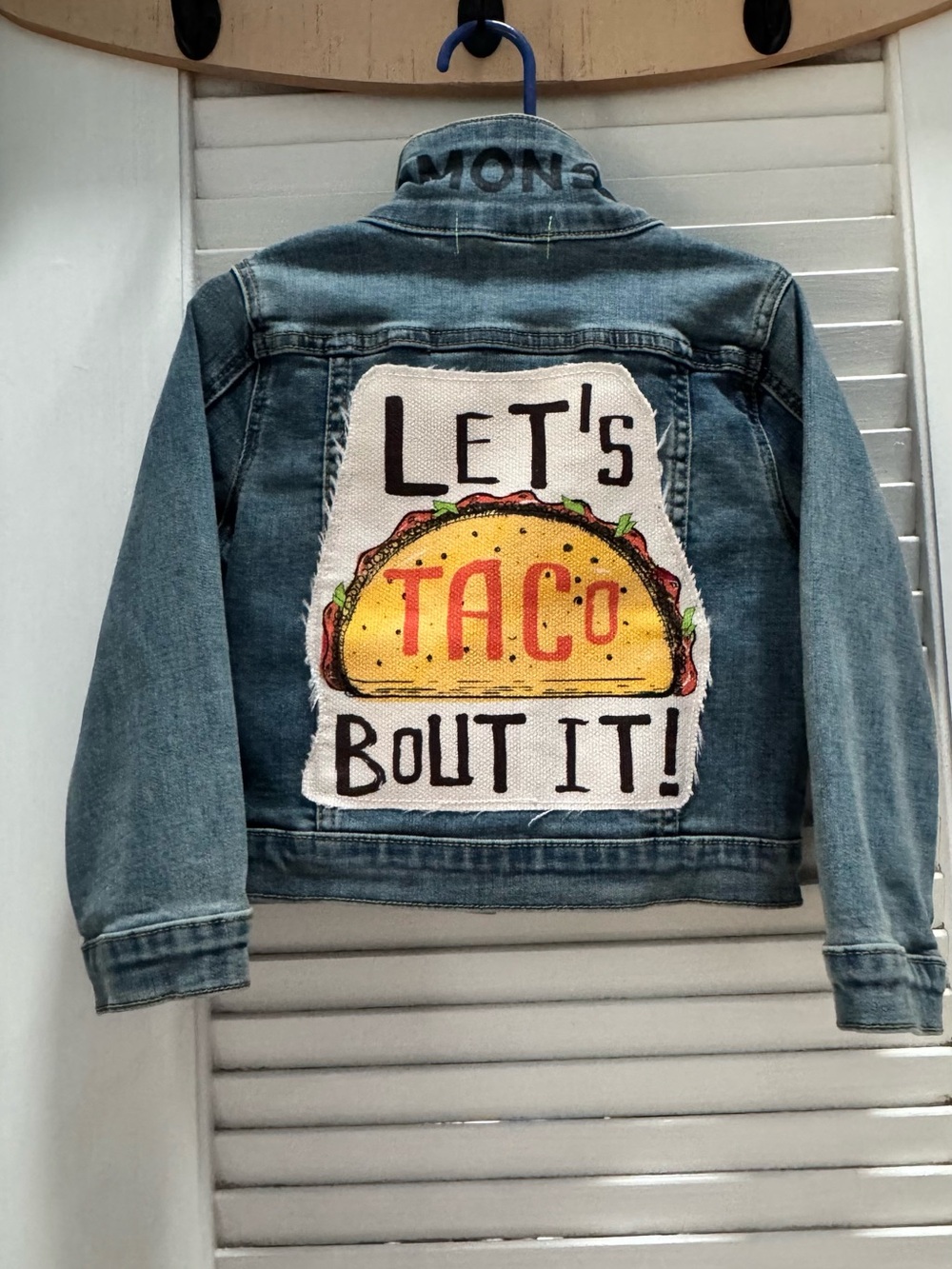 Kids Wee Monster Denim Jacket with 'Let's Taco Bout It' Patch Made in Usa.